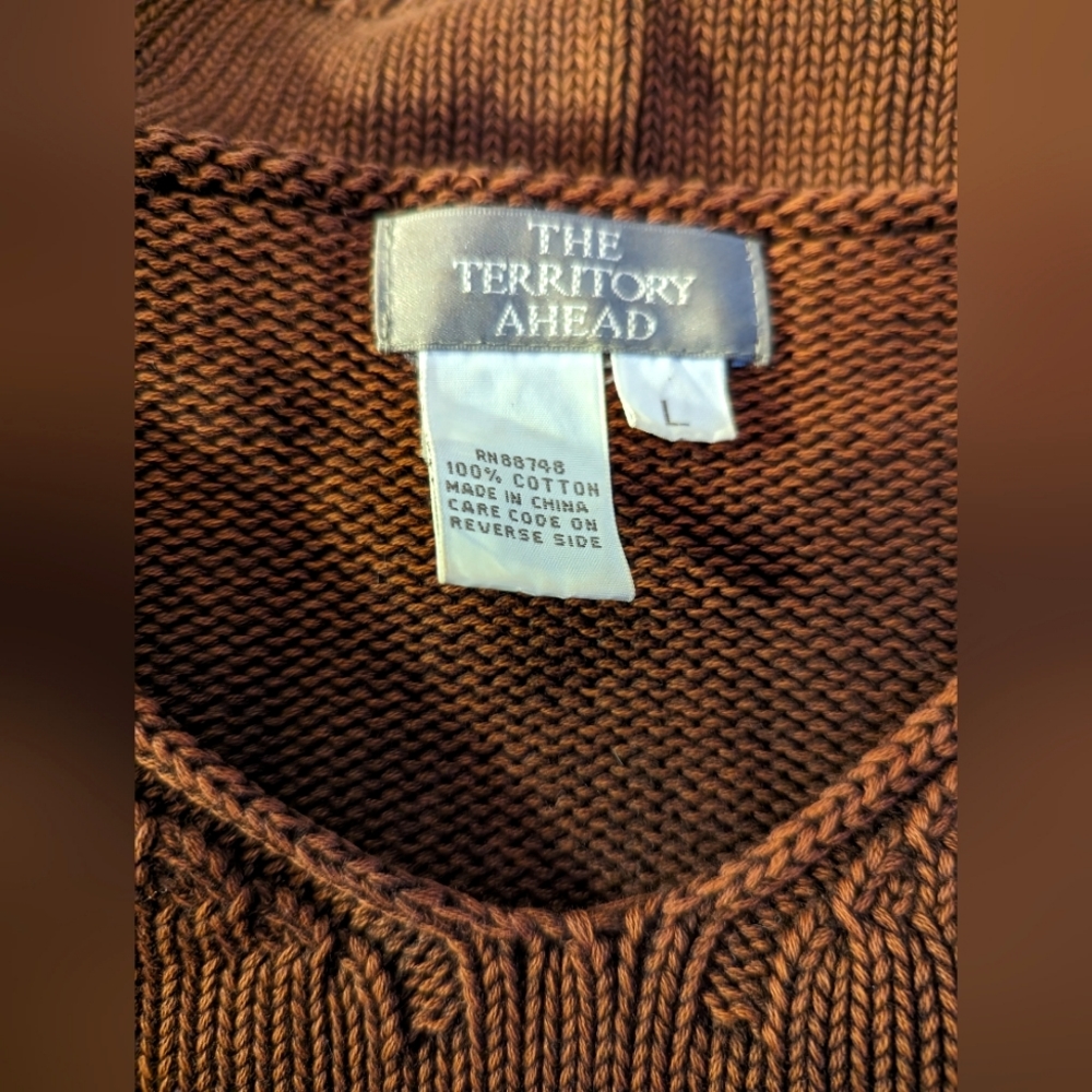 Rich Brown 100% Cotton V-neck Sweater by The Territory Ahead